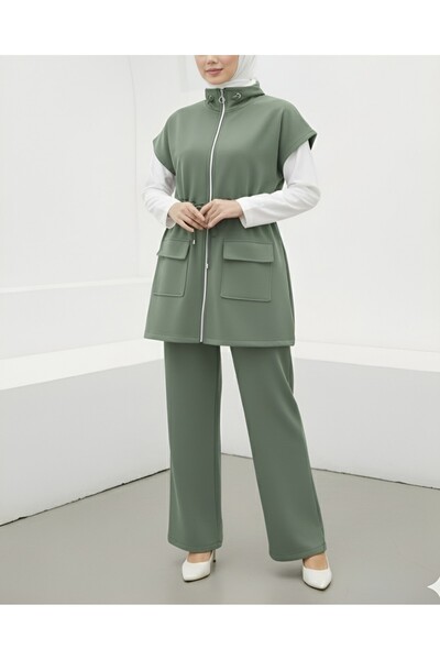 Modamorfo Double Pocket Zippered Rubber Detailed Short Sleeve Scuba Suit - Çağla Y.