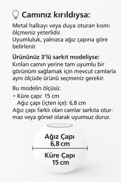 VENON AYDINLATMA GLOP BAL AVİZE CAMI 15 CM FANUS CAM AVİZE YEDEK PARÇA