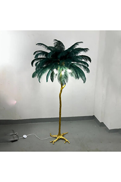 Alessandro Decorative Lamp POL 170 cm, fine feather lampshade, 5xE14, Dark Green & Matte Gold