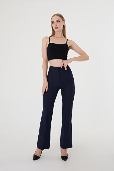 polle Pantaloni evazați albastru bleumarin de damă