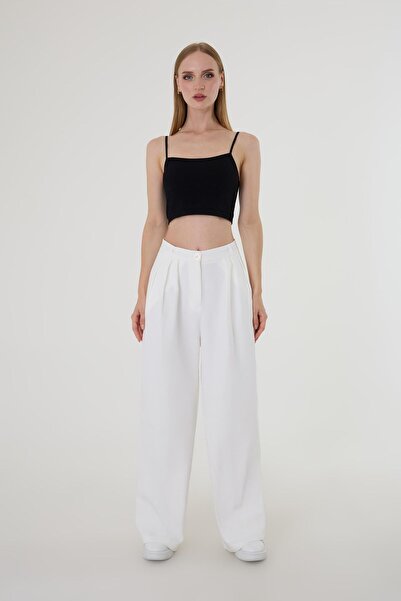 Hazel Woman's white pleated detail Palazzo Pants
