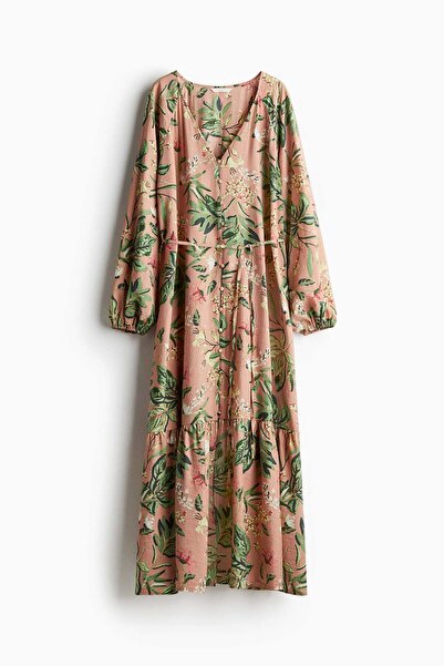 H&M فستان من الكريب مع حزام ربطة عنق
