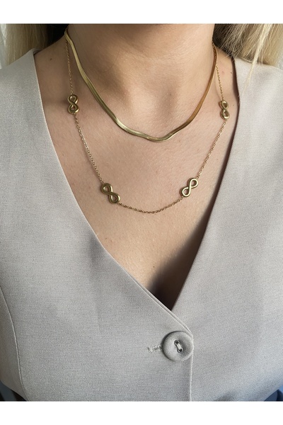 BusradanDesign قلادة فولاذية بتفاصيل إنفينيتي ثنائية اللون 45 سم