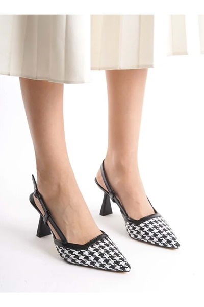 KOCAMANLAR Feles Goblet Heeled Straw Detailed Women's Shoes Black