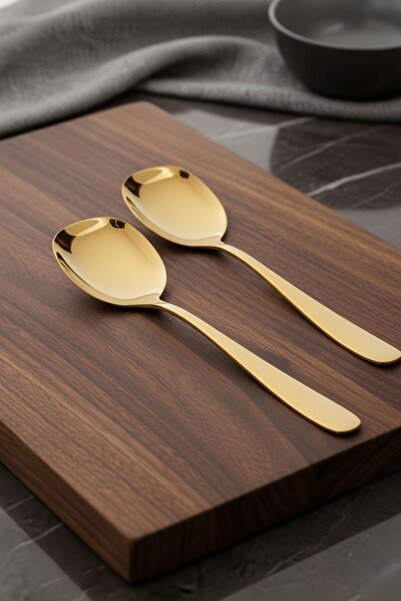TARIK HOME Premium Gold Color Stainless Steel Serving Spoon 22 Cm. 3 Pieces
