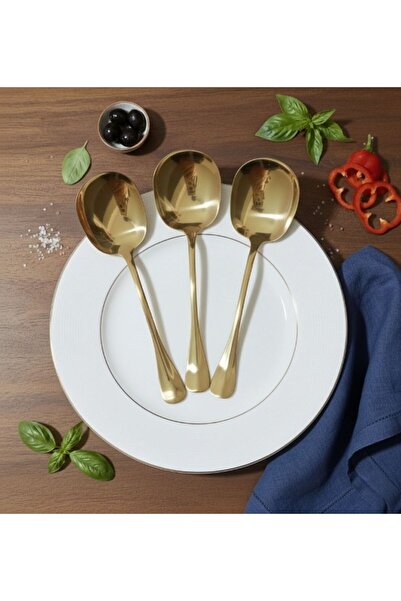 TARIK HOME Premium Gold Color Stainless Steel Serving Spoon 22 Cm. 3 Pieces