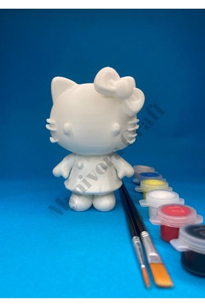 Nobrand Kurdeleli Kedi Figürü Boyama Seti – 10 cm | 6 Renk Boya + 2 Fırça | Ç...