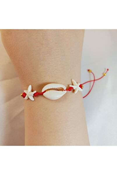 Crystal Atelier Starfish and Seashell Macrame Bracelet – Women's Adjustable Summer Red String Lucky Bracelet