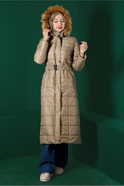 Alvina KAPÜŞONU KÜRKLÜ ŞİŞME MANTO 90321