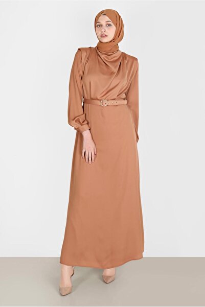 Alvina Satin Dress - Draped Collar and Belt 42648