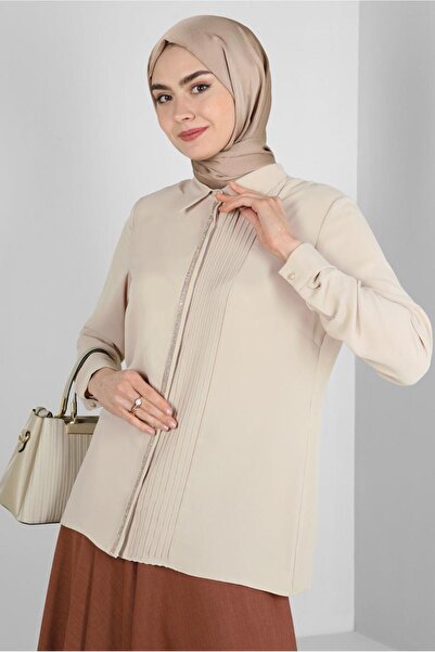 Alvina TAŞ DETAYLI GÖMLEK YAKA BLUZ 43574