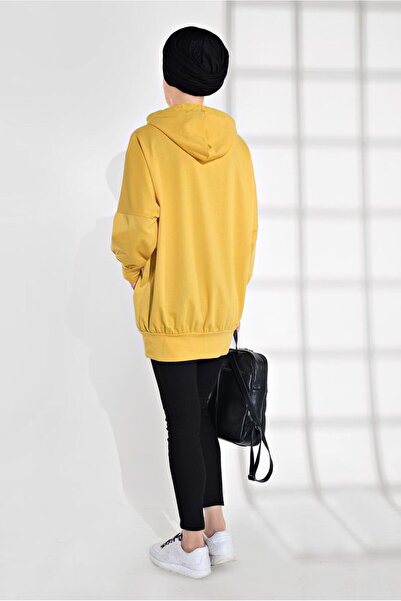 TRENDTESETTÜR Women's Yellow Text Printed Pocketed Tracksuit Tunic 6102