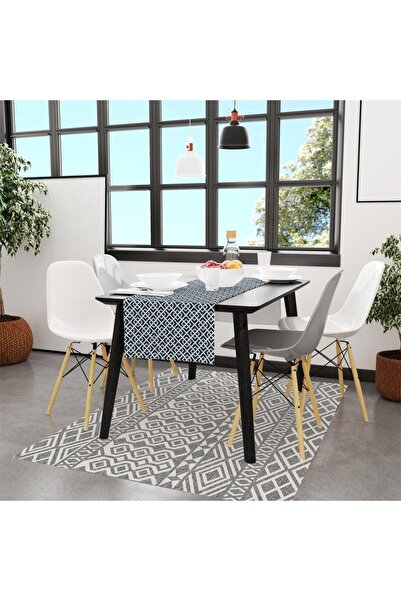 ITALY Blue Geometric Runner 140x45cm (In subțire, certificat internațional de spălare și decolorare)