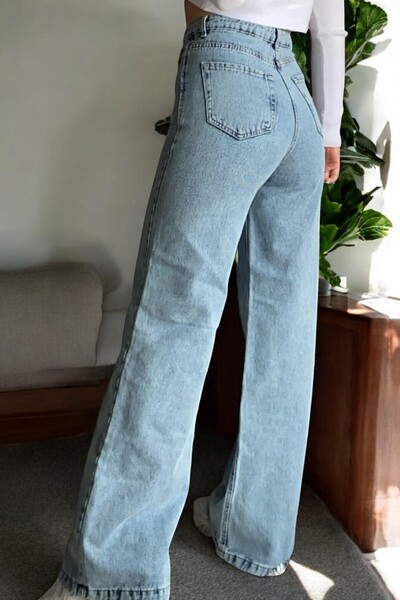 byhaziran butik Minalin Γυναικείο γαλάζιο Snow Wash Ψηλόμεσο ελαστικό κομψό τ...