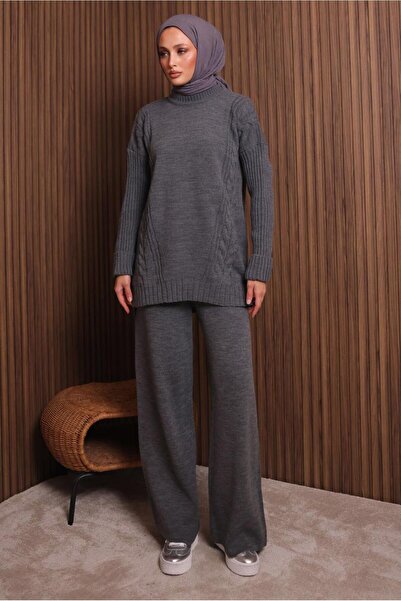 TRENDTESETTÜR Women's Gray (Anthracite) Tricot Suit with Pants t 6307