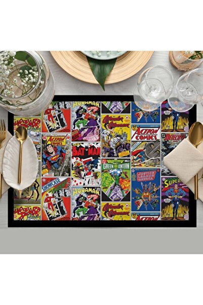 Adawall مجموعة قماش الخدمة الأمريكية من Justice League مكونة من 4 قطع مقاس 35 × 50 سم (منتج مرخص من شركة Warner Bros، قماش كتان)
