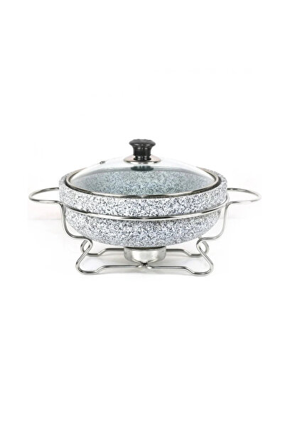 ABAREEK Stone bowl with lid and steel heating base 24cm