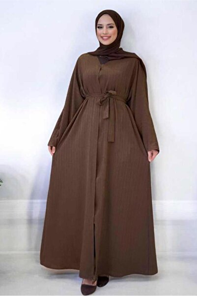 TRENDTESETTÜR KADIN KAHVE KUŞAKLI ABAYA T 71007