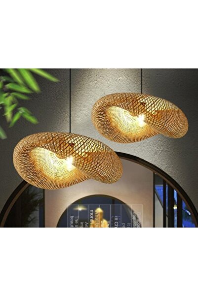 Fico Home Tasarım Bamboo Avize Hasır Avize Modern Nordic 1.sınıf Kalite 400mm Çap Ferahlık Katar