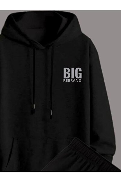 REBRAND Fleece-Lined Sweatpants Shorts Set Printed Oversized Hooded Sweatshirt Thick 3 Yarn