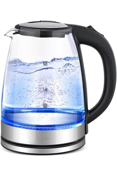 Biki غلاية زجاجية بقاعدة من الفولاذ المقاوم للصدأ، سعة 2.0 لتر، 1500 واط