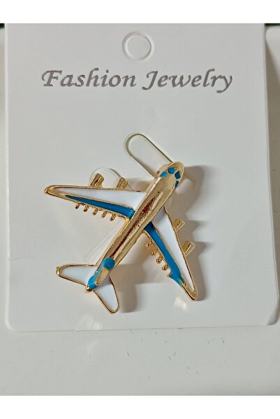 mos&more Gold Mavi Beyaz Uçak Broş