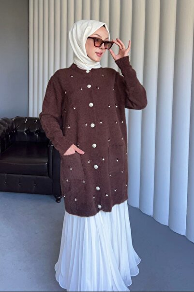Safgiyim44 Angora Pearl Elagance Cardigan Brown