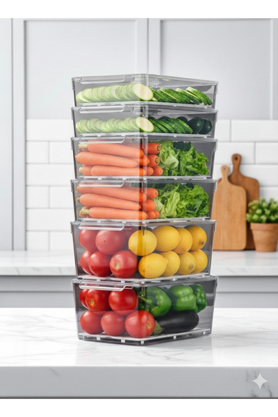 Buclee مجموعة دالي المكونة من 6 قطع، 12 قطعة، منظم للثلاجة مع أغطية، حاوية تخ...