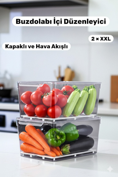 Buclee 2 Adet XXL Boy Buzdolabı İçi Düzenleyici Seti Şeffaf Buzdolabı Organiz...