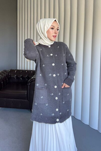 Safgiyim44 Angora Pearl Elagance Cardigan Gray