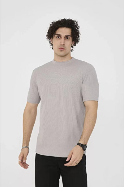 ARONA Mdb Unisex Crew Neck Slim Fit T-Shirt Stone