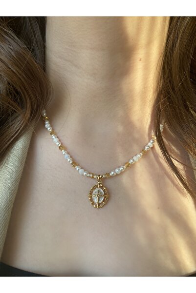Anetta Jewelry Kadın tasarım sarı kristal boncuklu çelik uçlu kolye( kapama v...