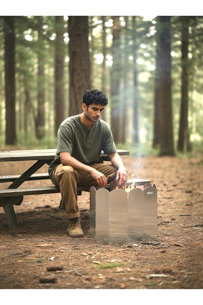 CAMPOUT Katlanır Rüzgarlık Piknik Tüpü Kamp Ocağı Taş Ocak Mangal,ocak Arkası Yağ Koruyucu Rüzgarlık