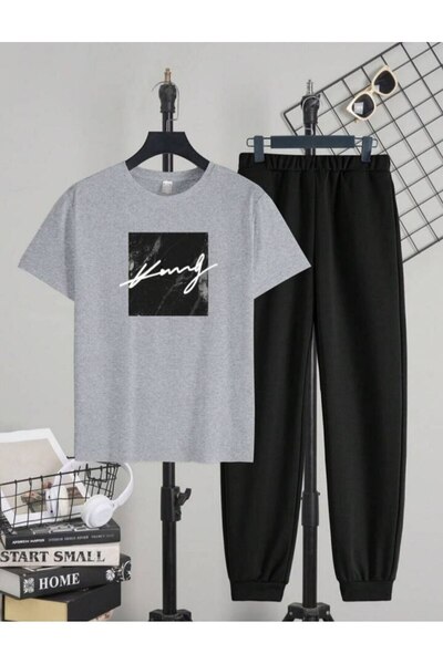REBRAND Oversize Sports T-Shirt Set - Printed Bottom Top Tracksuit