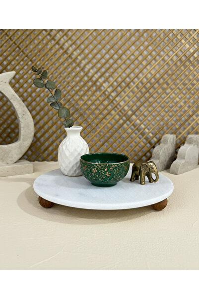 FARALYAHOME Presentation Stand 25 cm Natural White Marble with Natural Wooden Legs