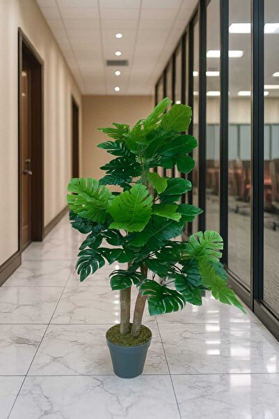 MAKİ DEKOR YAPAY AĞAÇ DEKORATİF MONSTERA AĞACI YOĞUN YAPRAKLI 3 GÖVDELİ 120 CM