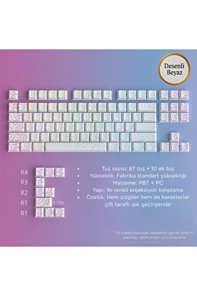 Leaven Mekanik Klavye Kontur Keycaps Seti- 97 Tuş Şeffaf RGB Uyumlu Çizgili Tuş Takımı