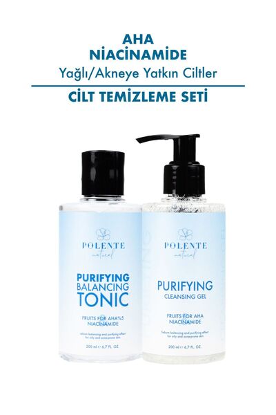 Polente Natural Arındırıcı Cilt Temizleme Seti- Yağlı ve Akneye Yatkın Ciltler AHA ve Niacinamide