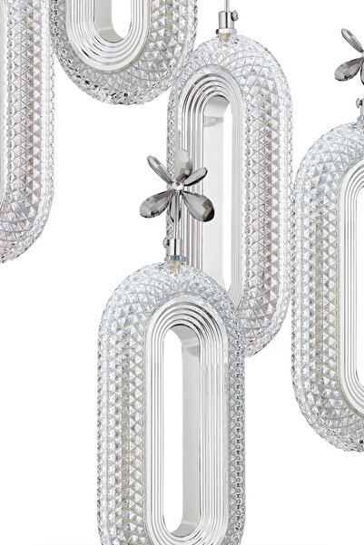 Litra Lighting Eclipse Model 5'li Krom3 Renk Modu Ledli Kristal Taşlı Modern Salon Mutfak Oturma Odası Led Avize