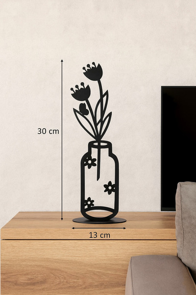 VENON Vazo Çiçek GELİNCİK Metal 13x30 Dekoratif Obje – Siyah Masa Üstü Süs De...
