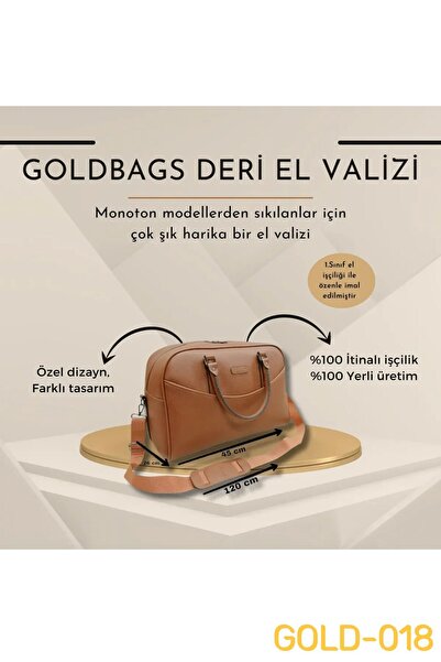 GOLDBAGS Deri Su Geçirmez Fermuarlı Seyahat ve El Çantası 45x30x28 – Taba