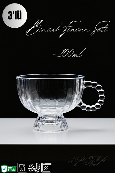 Maloria Boncuk Kulplu Ayaklı Çay Fincanı | 180ml - 3'lü Dondurma Kupası