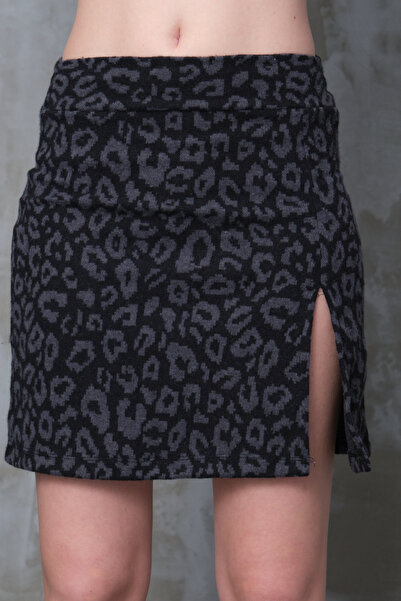 mrmpro Women's Leopard Print Slit Mini Skirt | Flexible Fabric High Waist 45 cm Stylish and Comfortable Skirt Models