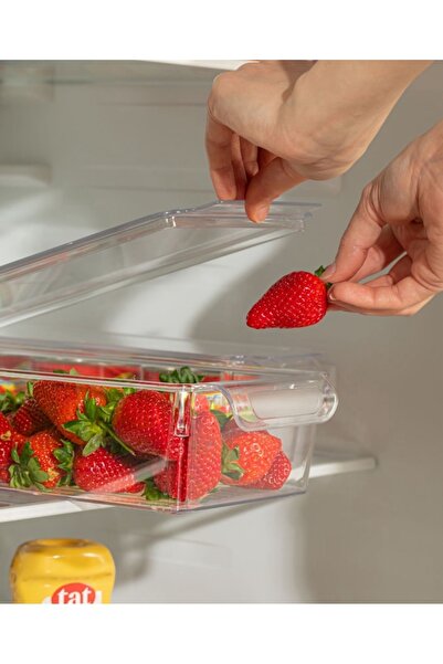 ELİFSU HOME منظم ثلاجة مكون من 3 قطع مع غطاء مصفاة، منظم داخل الخزانة، حاوية ...