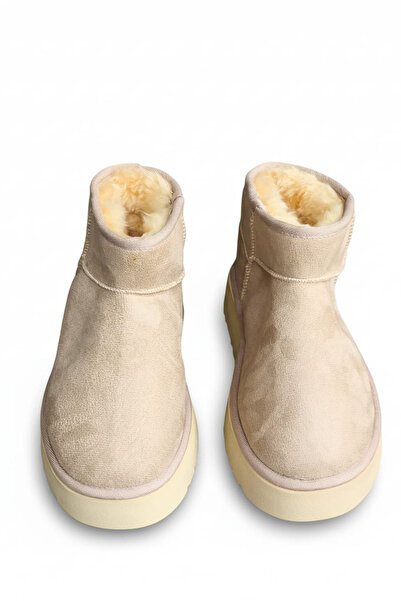 CEYDA SHOES Kadın Mini Süet İçi Kürklü Yumuşak Yarım Bot Kalın Taban Süet Kalın Taban Kadın Bot