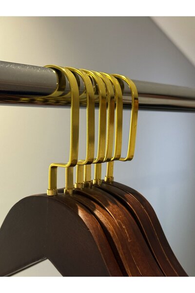 arbore home 12'li Premium Parlak Altın Lama Kancalı Ceviz Rengi Askı