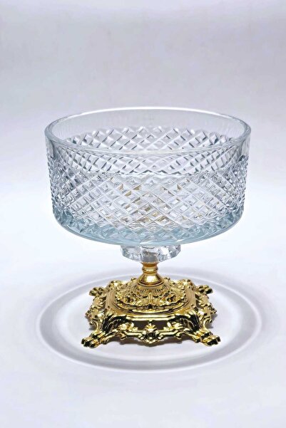 Kristal Market 16cm Cut Crystal Karizma Decor Metal Leg Glass Bowl Karizma