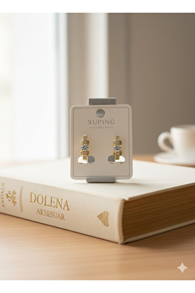 XUPING JEWELRY Xuping Gold Kaplama Zirkon Taşlı Orta Boy Halka Küpe