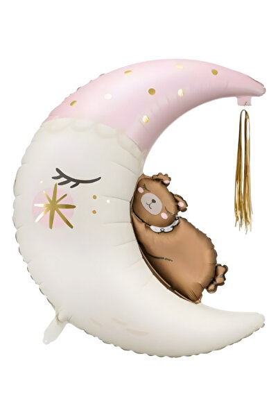 PartiCompany Moon Shaped Foil Balloon with Teddy Bear - 86 X 76 cm 🎈 🧸 🌙