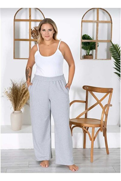 BERYY MODA Pantaloni de trening pentru femei, gri de vară, largi, supradimens...